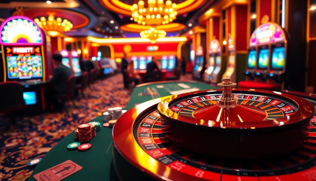 Engaging scene of casino excitement with roulette and poker chips at F8BET COM.