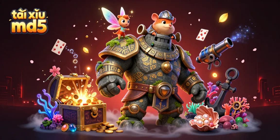 Tài xỉu md5 illustration showcasing magical gameplay with characters and casino elements.