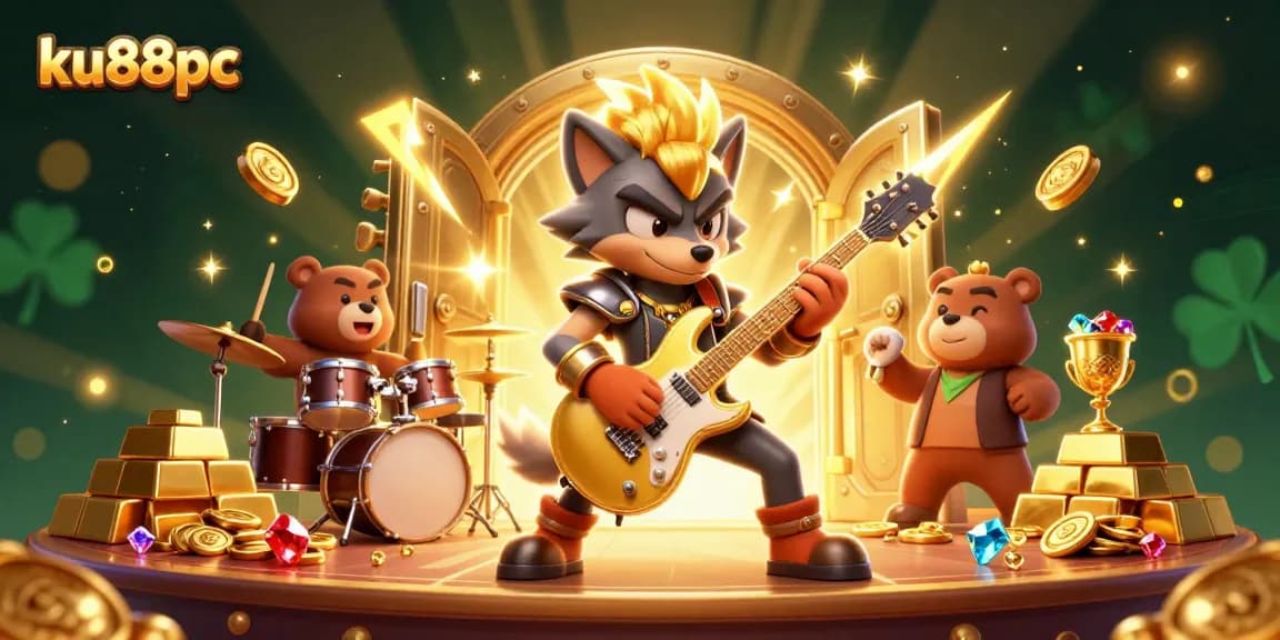 Experience the excitement of ku88pc with a vibrant casino scene featuring our rock star wolf and thrilling game elements.
