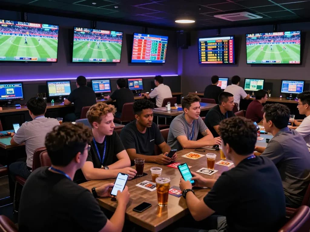 Engaged bettors placing wagers on sports betting app at MK8 lounge