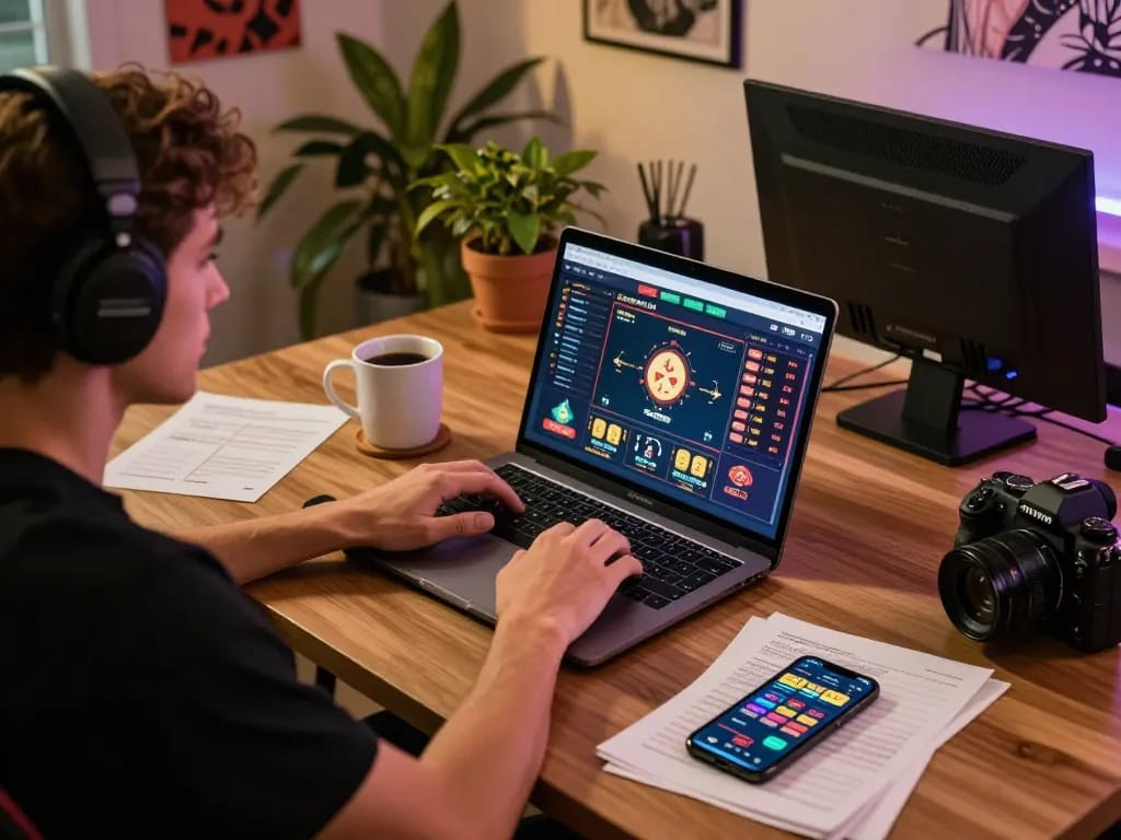 Person playing on MK8 gaming platform, focused on betting strategies and online gameplay.