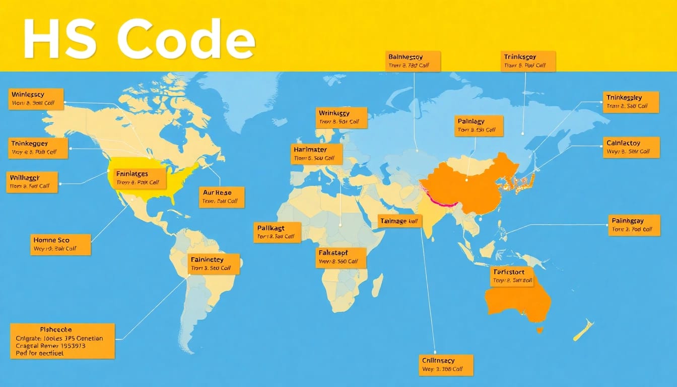 Visual representation of HS Code categories across a world map showing trade routes and classifications.