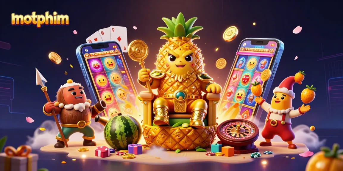 Engage with motphim's vibrant casino scene featuring golden characters amidst dynamic gaming elements.