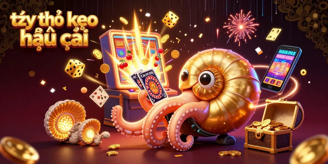 Engage with tỷ lệ kèo nhà cái in this vibrant illustration featuring a giant nautilus roulette wheel surrounded by dazzling casino elements.