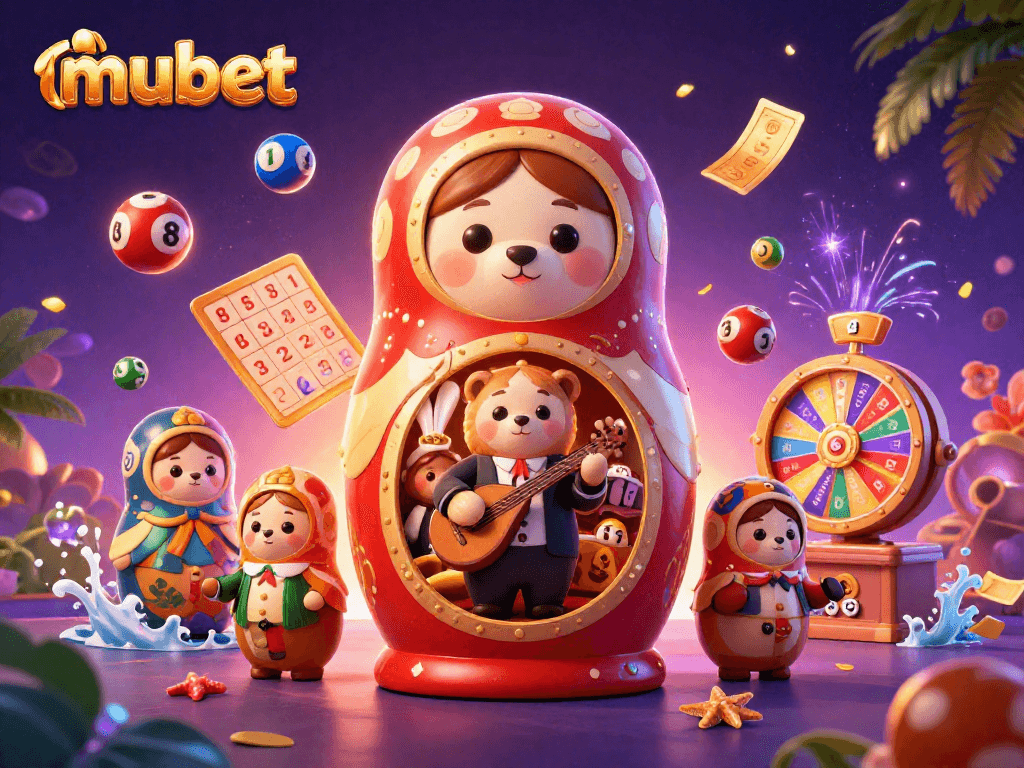 Experience the thrill of mubet with charming 3D characters surrounded by vibrant casino elements.