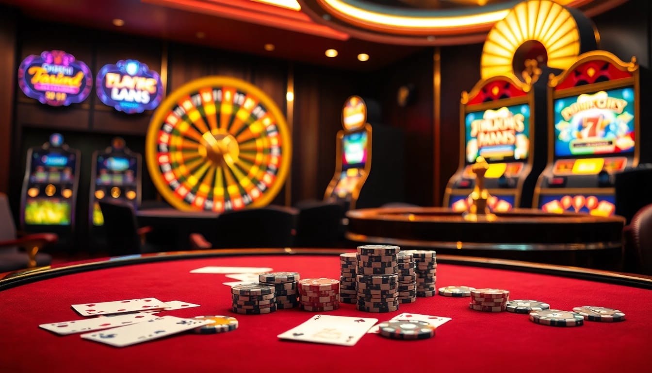 Soi Cầu Lô Kép 247 visual showcasing an elegant casino scene with poker chips and cards.