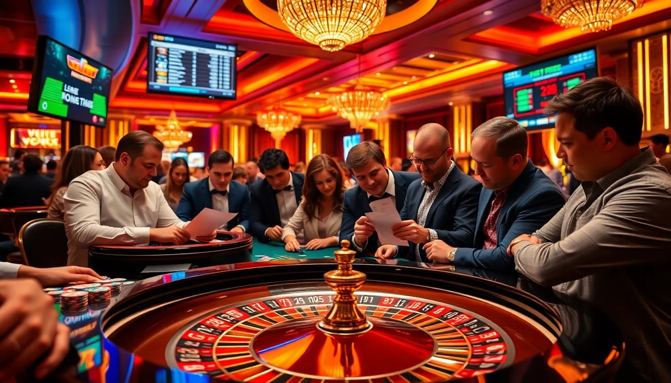 Betting excitement captured with kèo nhà cái trực tiếp on display and players engaged at a roulette table.