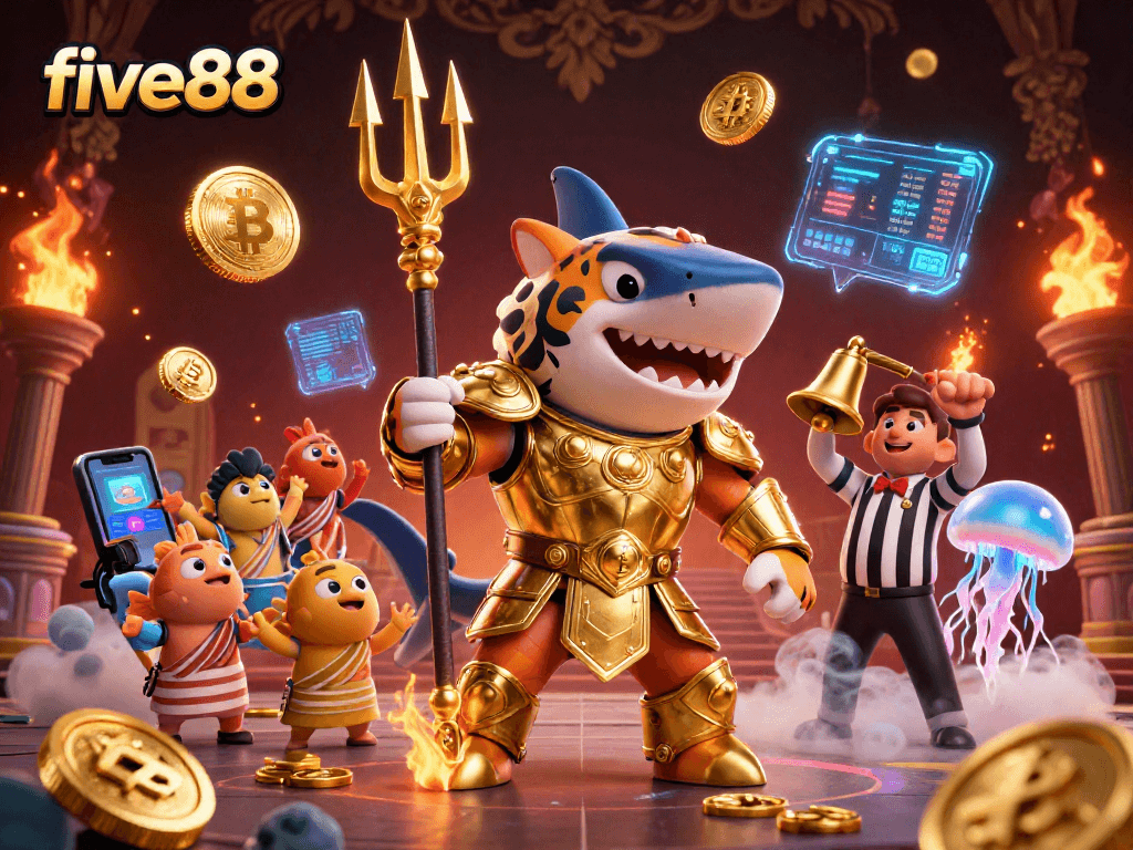 Engage in thrilling gameplay with five88 while enjoying vibrant casino elements in this underwater scene.