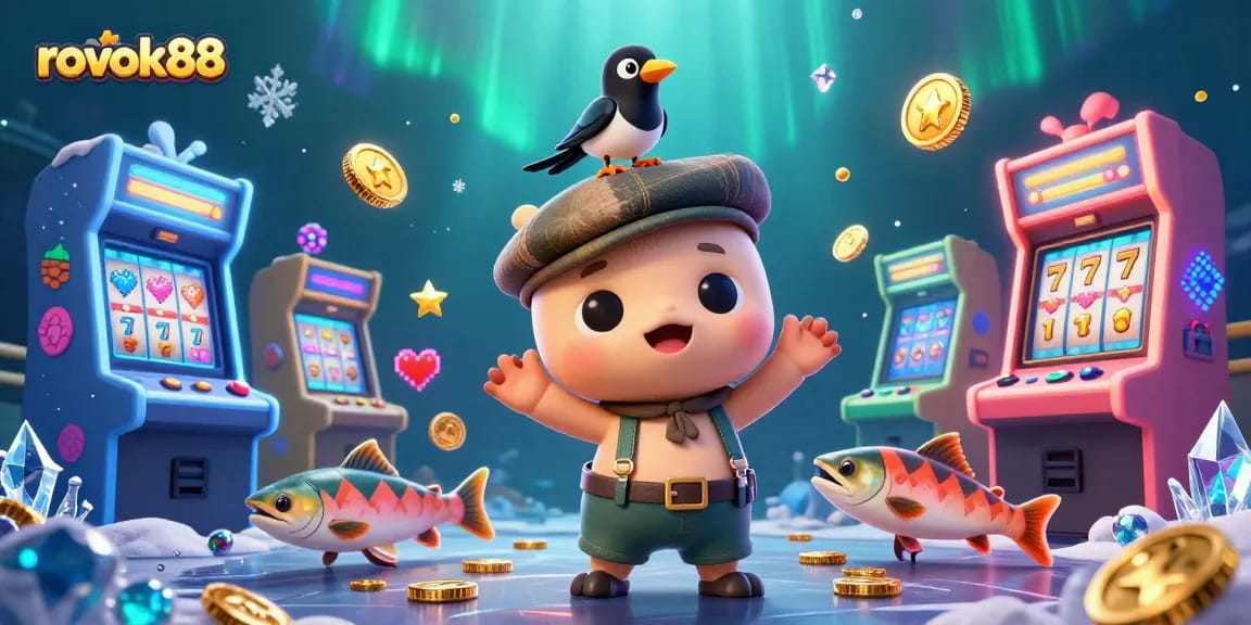 Engage with rokok88's thrilling adventure featuring colorful 3D casino elements and charming characters.