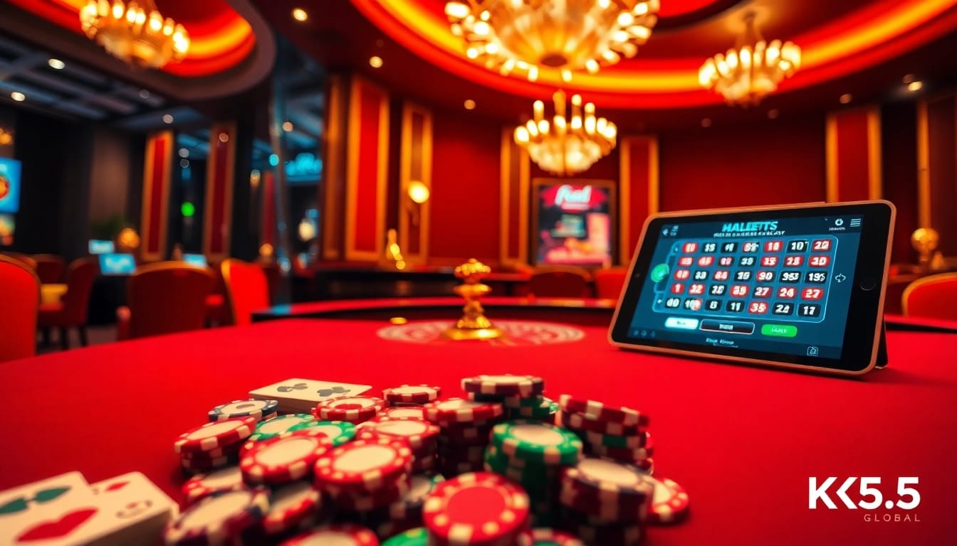 Exciting gameplay at a luxurious roulette table showcasing kk55.global's vibrant casino atmosphere.