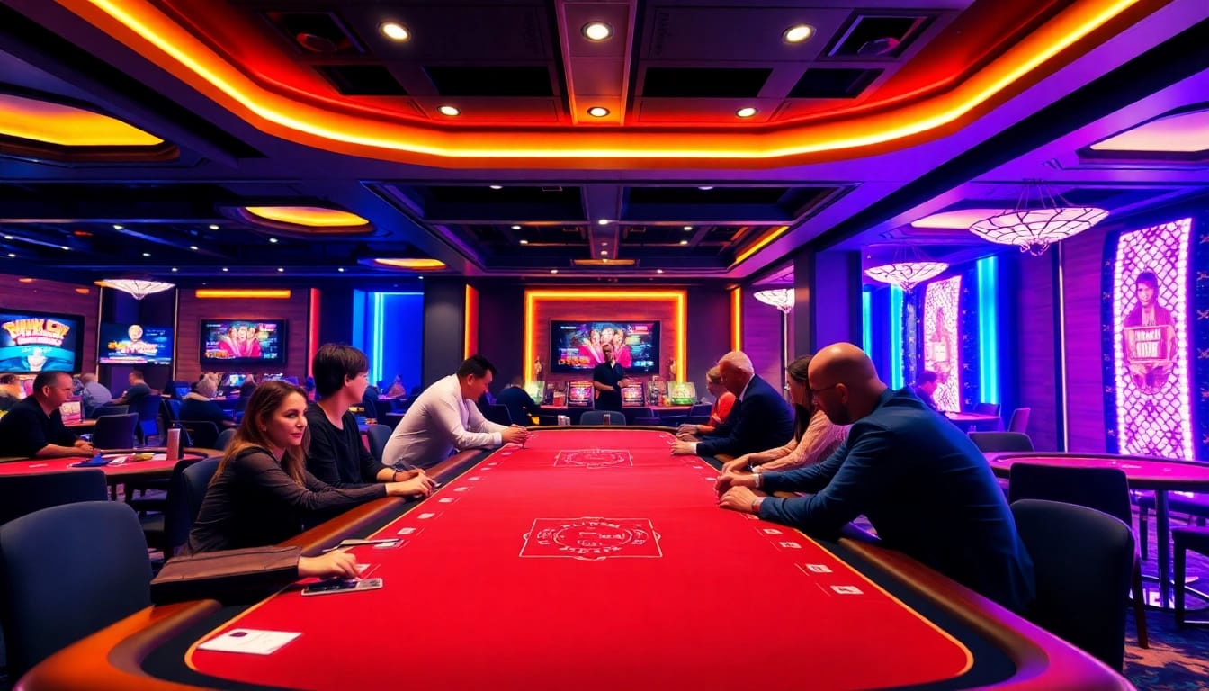 Erleben Sie die aufregende Welt der online casinos ohne limit mit Spielern und lebhaften Casino-Motiven.