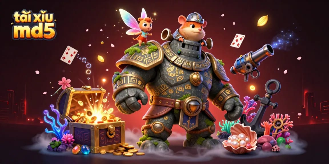 Tài xỉu md5 illustration showcasing magical gameplay with characters and casino elements.