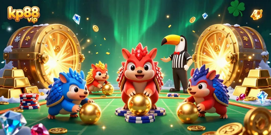 Spin to win with kp88 vip's exciting adventures featuring pangolins and poker chips!