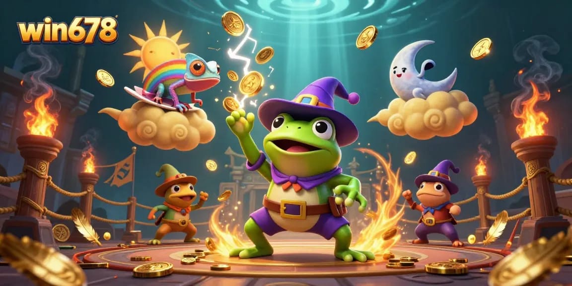 Engage in thrilling gameplay at win678 with a storm of golden coins in a vibrant casino scene.