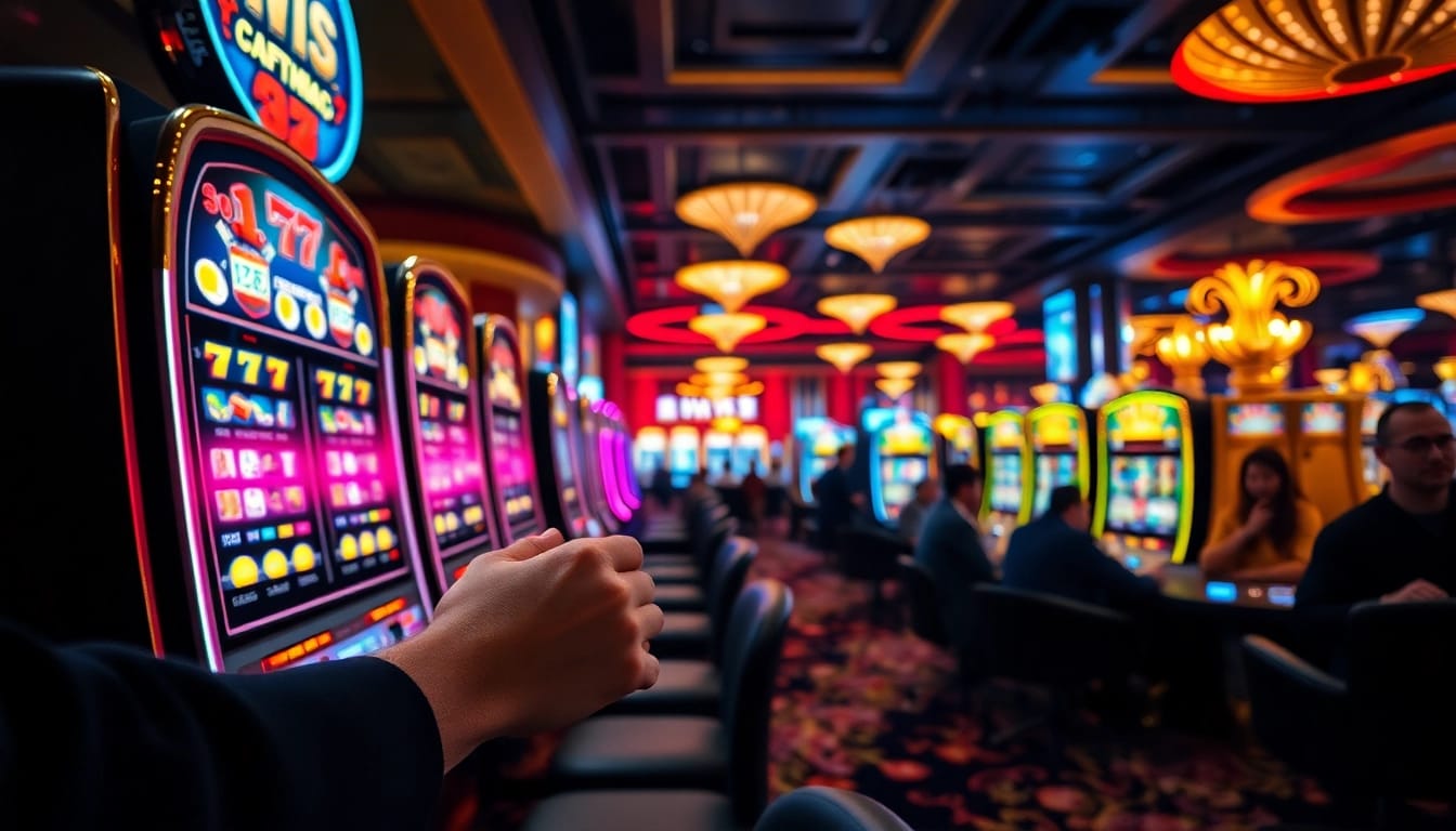 Golisimo Germany zeigt Spieler, die an aufregenden Spielautomaten im Casino spielen.