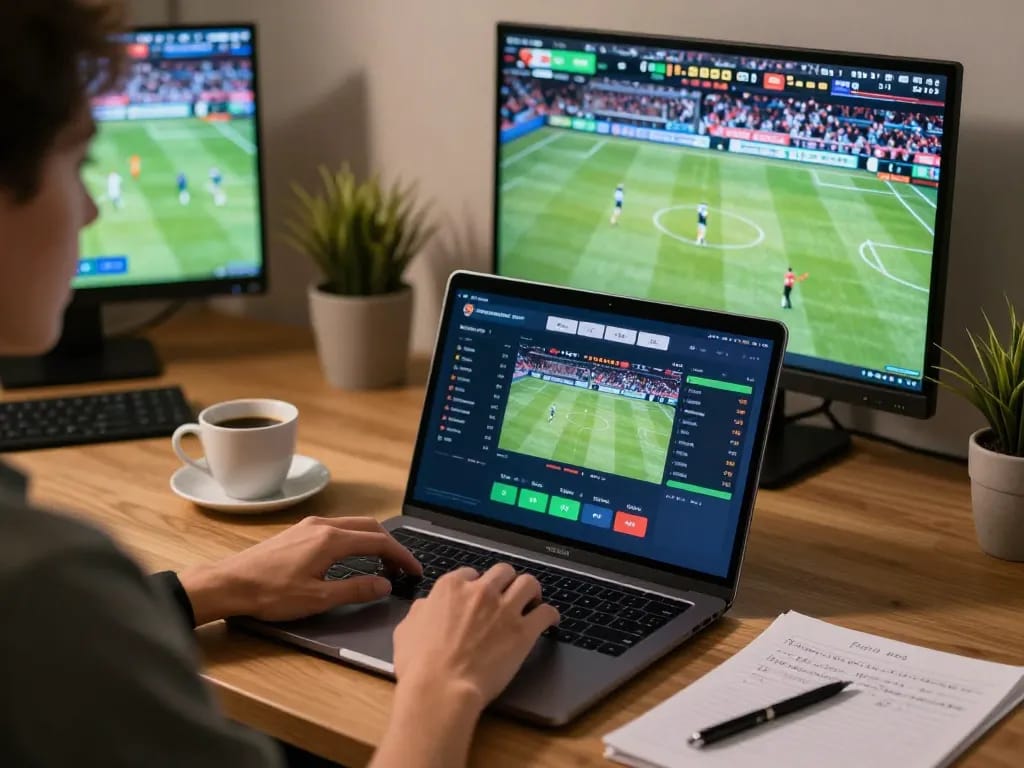 Fabet user actively placing bets during live sports events on their laptop.