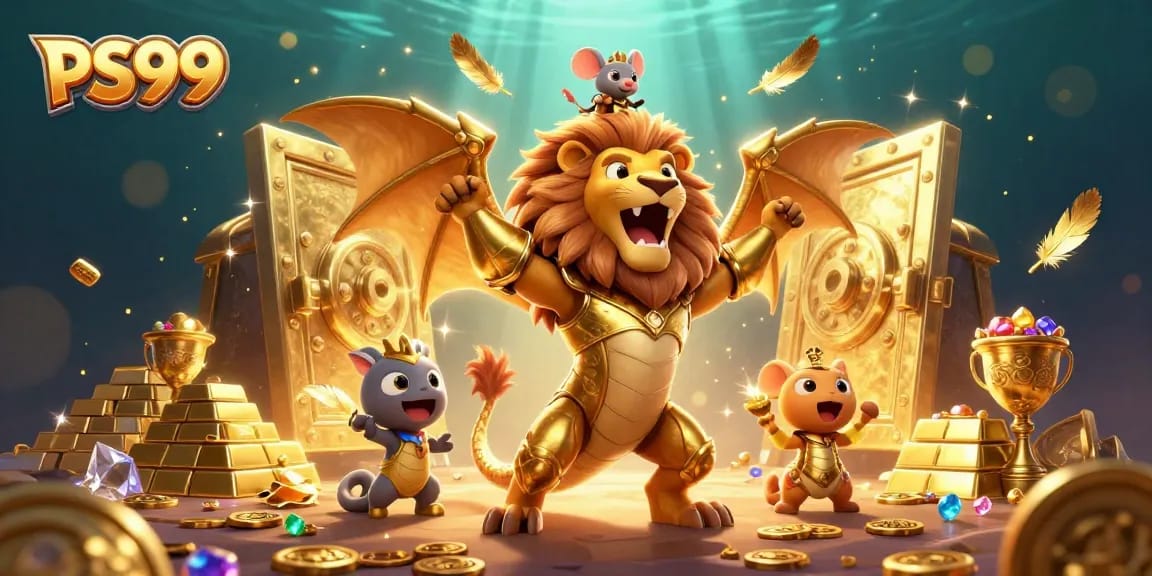 Experience thrilling wins at PS99 with a vibrant 3D casino scene featuring majestic elements.
