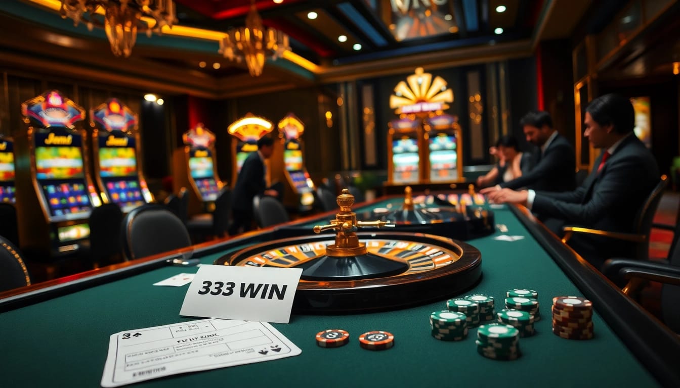 Experience thrilling gameplay at 33WIN casino, featuring vibrant slot machines and professional poker tables.