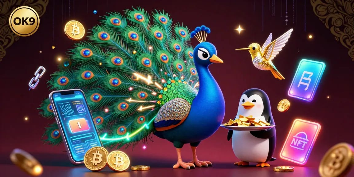 Engage with the OK9 gaming experience through vibrant slots and crypto casino elements, illustrated artistically.