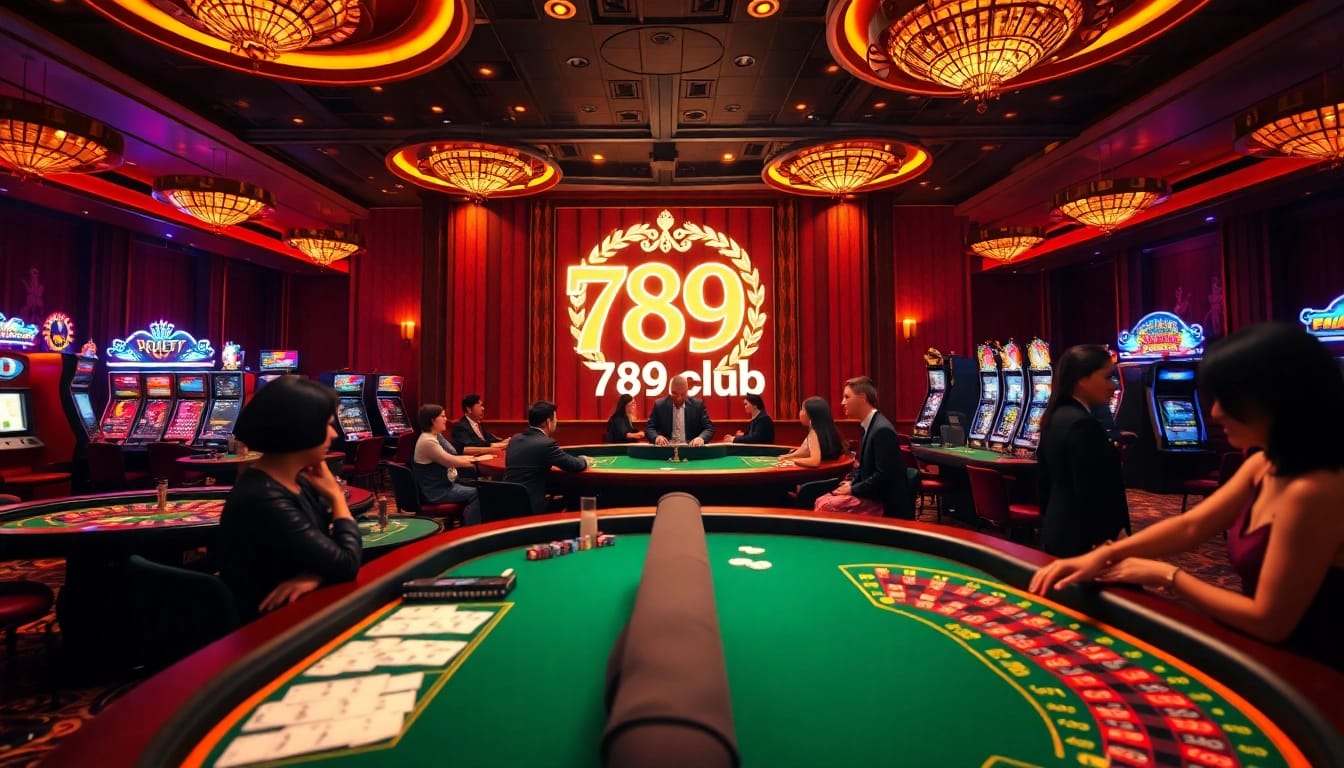 Experience the excitement of 789club's vibrant casino atmosphere with players engaged at gaming tables.
