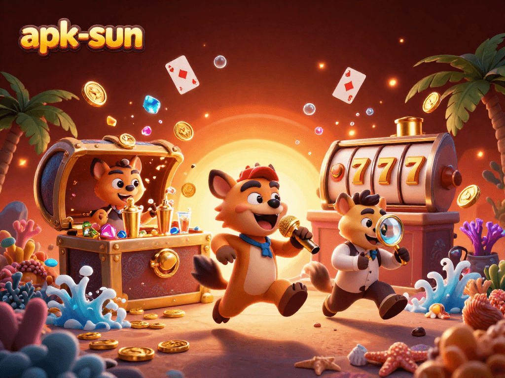 Win big with apk-sun at the lively comedy casino featuring animated hyenas!