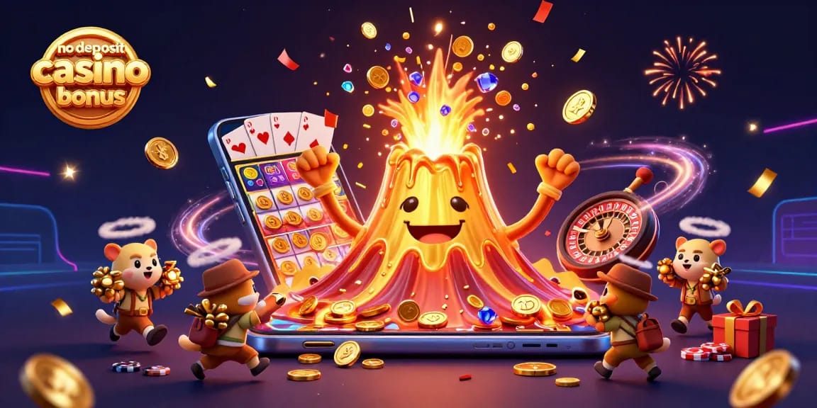 No deposit casino bonus offers a thrilling gaming experience with golden coins and vibrant casino elements.