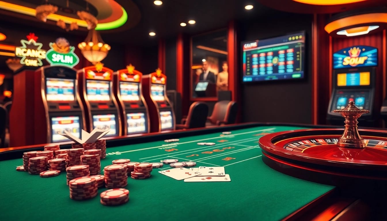Players engage with S8 casino elements at an elegant gaming table featuring poker chips and cards.