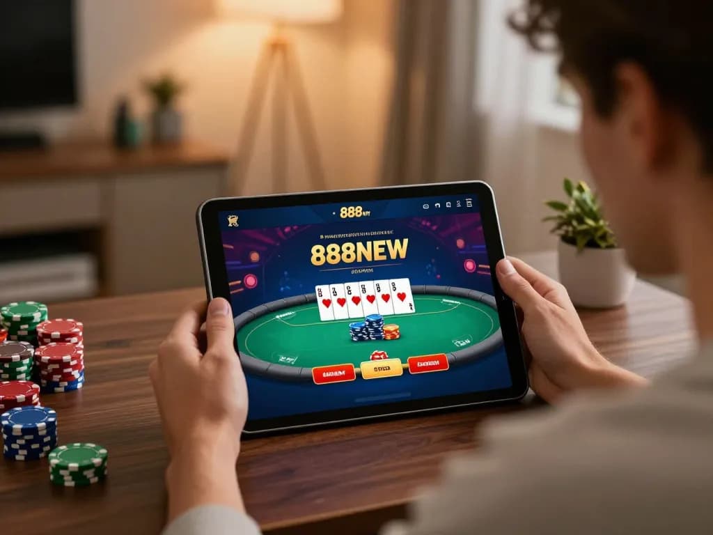 Engaging gameplay on 888NEW app showcasing winning hand in online poker