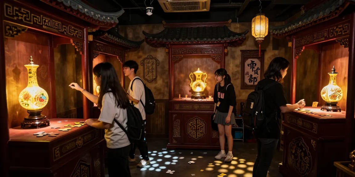 Players immersed in The Orient Play at ROKOK88, exploring mysterious rooms filled with intricate Eastern architecture and interactive puzzles on https://www.theorienthotel.com.