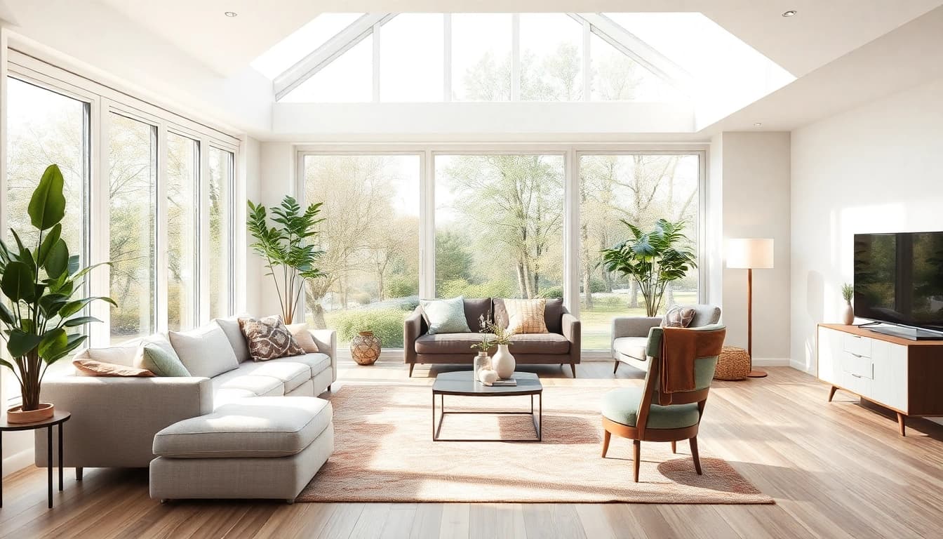 Moderne Raumgestaltung: Ein stilvolles Wohnzimmer mit offener Gestaltung und warmen Farben.