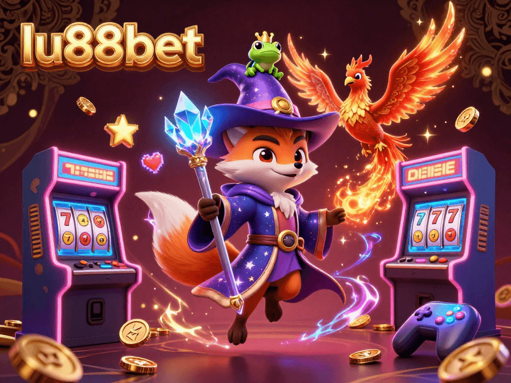Experience the vibrant excitement of lu88bet with a magical casino scene bursting with vivid characters and colorful game elements.
