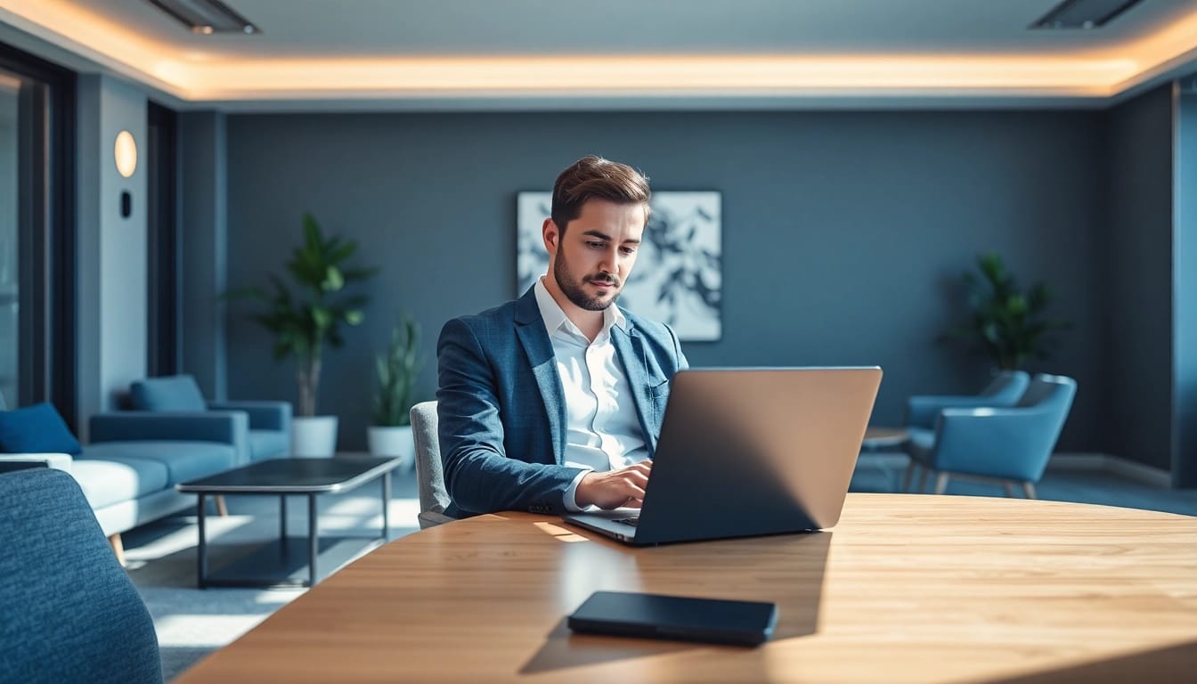 Headhunter Chemnitz bei der Arbeit in einem modernen Büro mit eleganter Einrichtung.