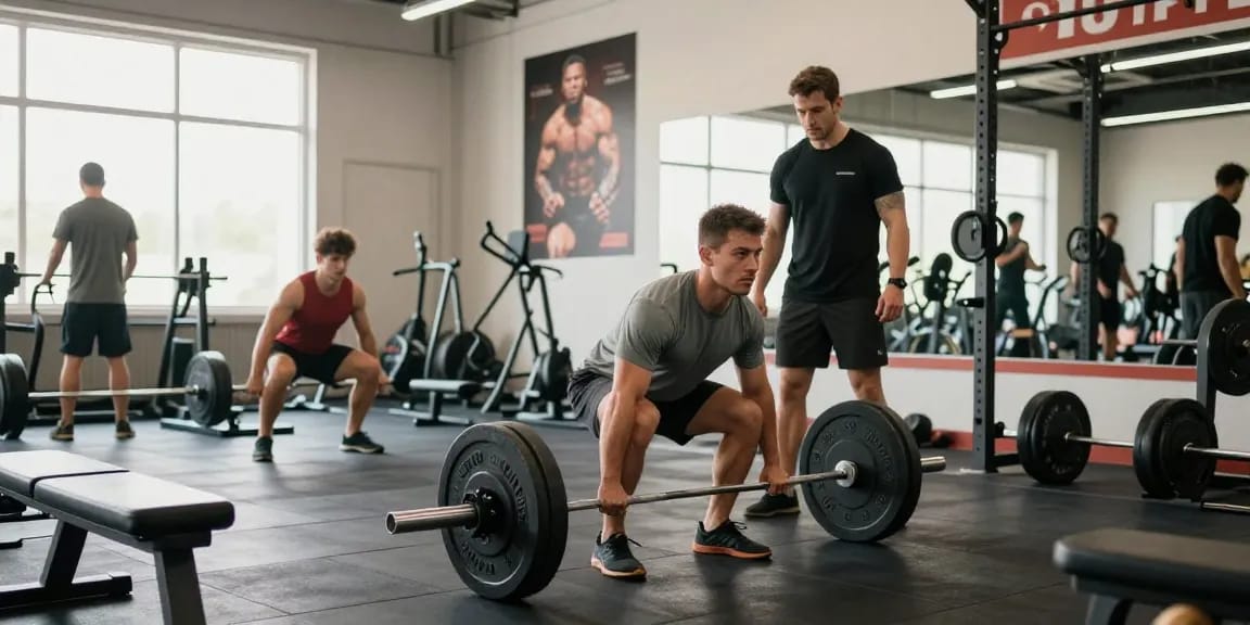 Kraftvolles Fitnesstraining im Anabolika Shop Deutschland Fitnessstudio, das effektive Muskelaufbautechniken präsentiert.