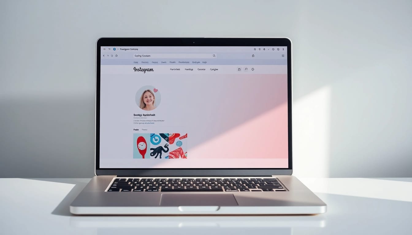 Instagram Follower kaufen: Lockere Atmosphäre eines Online-Shops, der Instagram auf einem Laptop zeigt.