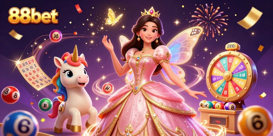 Experience the excitement of gaming at 88bet with vibrant characters and dynamic lottery elements.