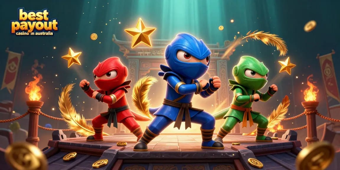 Engaging scene of best payout casino in Australia featuring ninja chameleon characters in action.