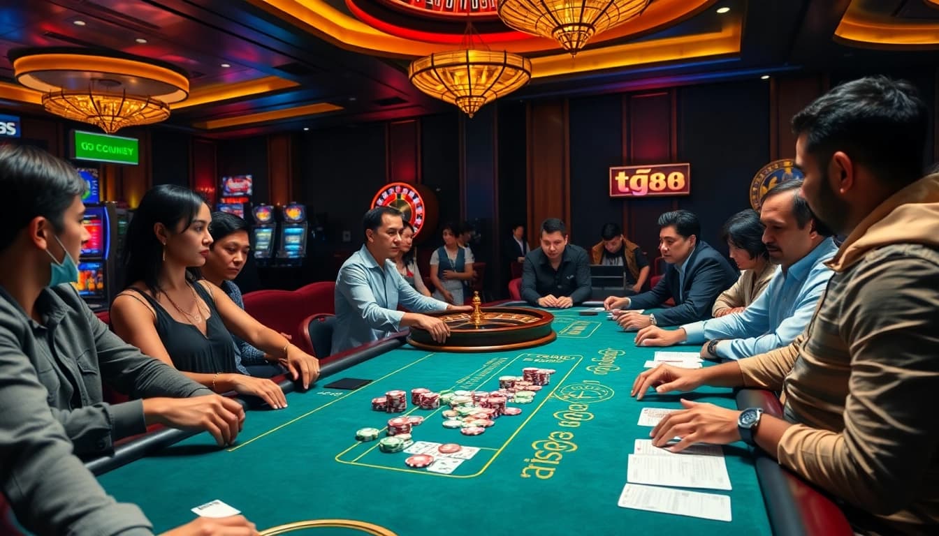 Players enjoying a thrilling session with tg88 casino games and vibrant betting tables.
