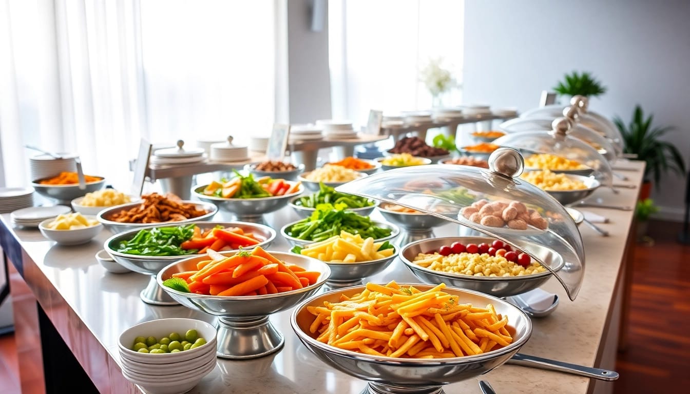 Delightful partyservice buffet featuring colorful dishes and elegant presentation for festive occasions.