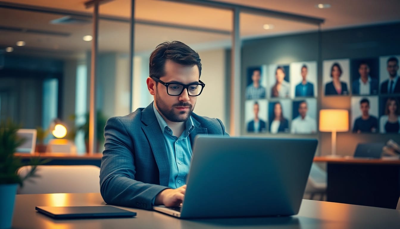 Headhunter analysiert Lebensläufe und vermittelt Talente in einer professionellen Umgebung.