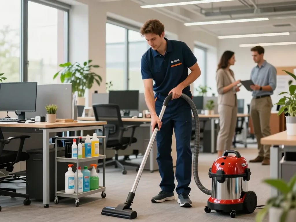 Umfassender Gebäudeservice in Münster mit professionellen Reinigern in einem modernen Büro