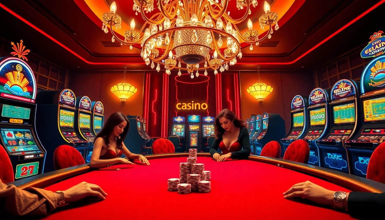 Az online casino látványos pókerasztalán izgalmas játékosok versengenek a győzelemért.