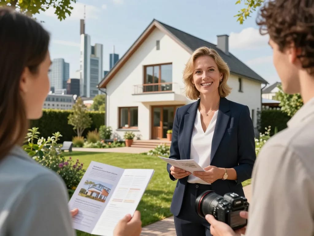 Immobilienmakler präsentiert ein Haus in Frankfurt Riedberg und fördert effektiv die Dienstleistungen von Immobilienmaklern.