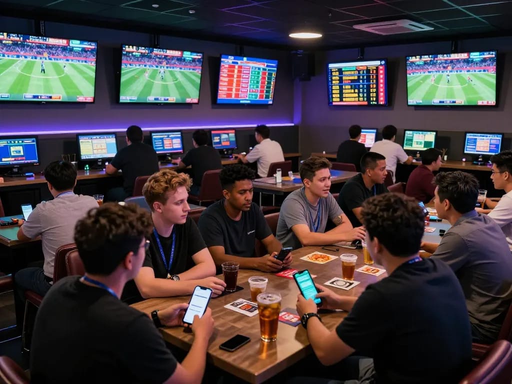 Engaged bettors placing wagers on sports betting app at MK8 lounge