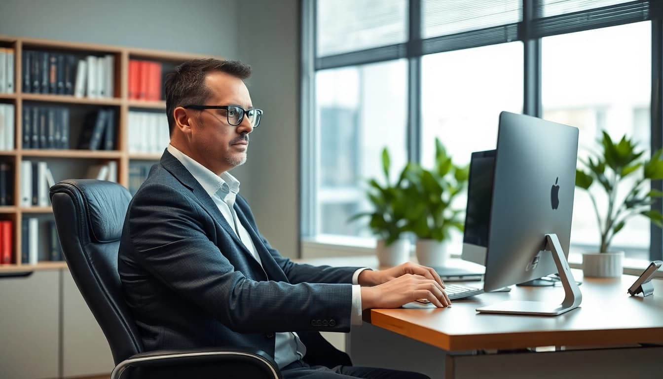 Headhunter Oberhausen arbeitet in einem modernen Büro während einer Besprechung.