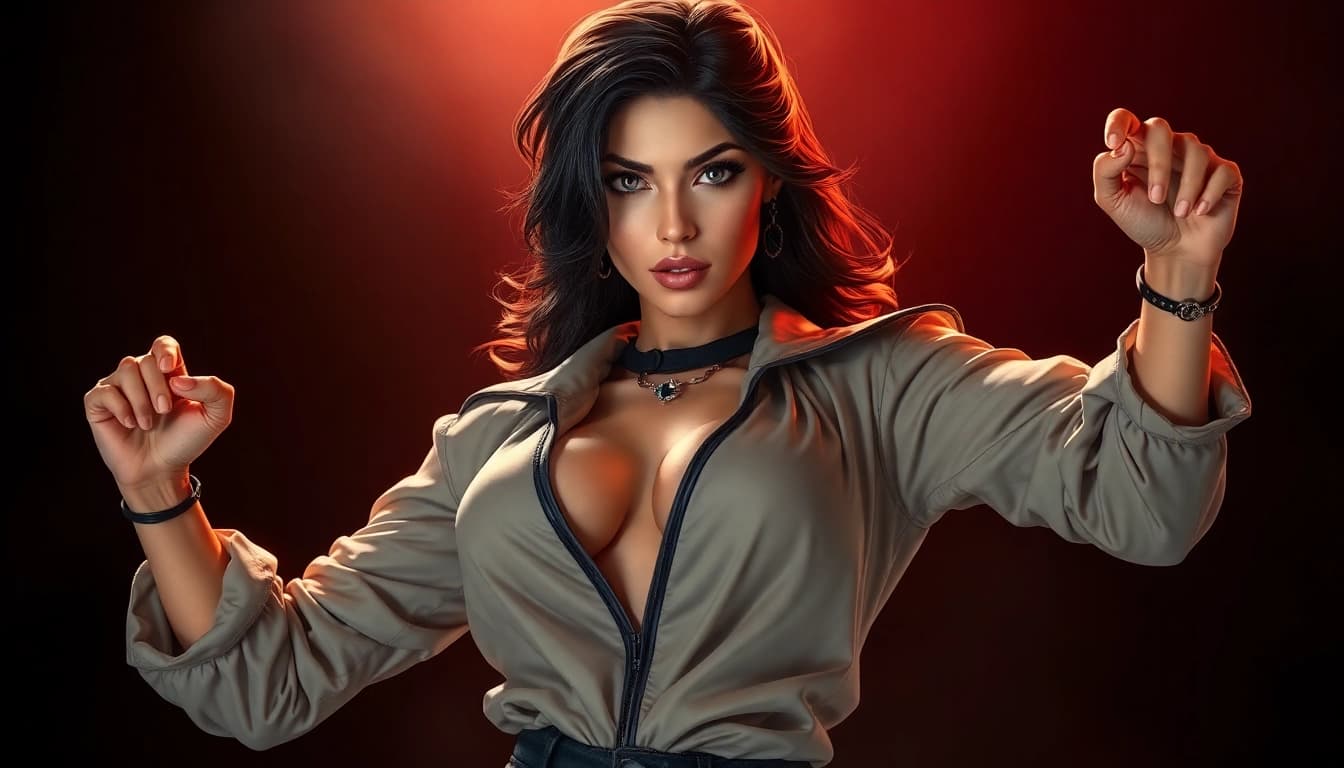 Femdom dominant woman showcasing strength and allure with stylish attire and powerful presence.