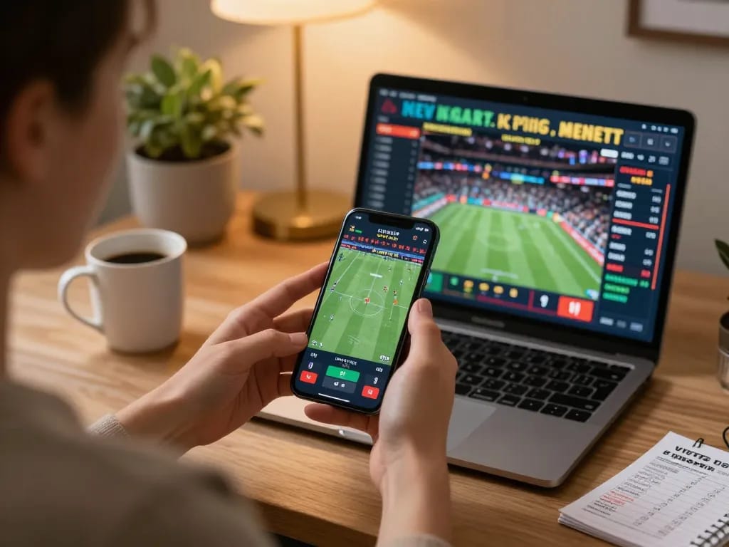 MB66 user placing a bet on a smartphone during an exciting live sports event.