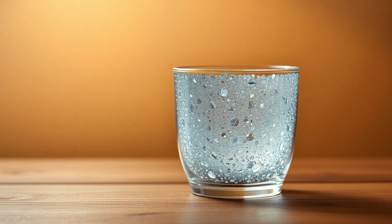 Kolloidales Silber in einem Glasbehälter, hochwertige Präsentation des Silberwassers zur Förderung von Gesundheit und Wohlbefinden.