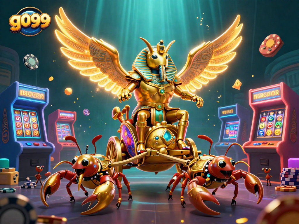 Experience the thrill of g099 with a detailed 3D casino scene featuring vibrant characters and dynamic gaming elements.