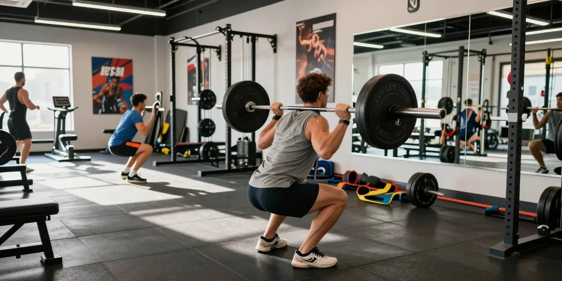Aktive Fitness-Szene im Astera Shop mit Athleten beim Krafttraining.