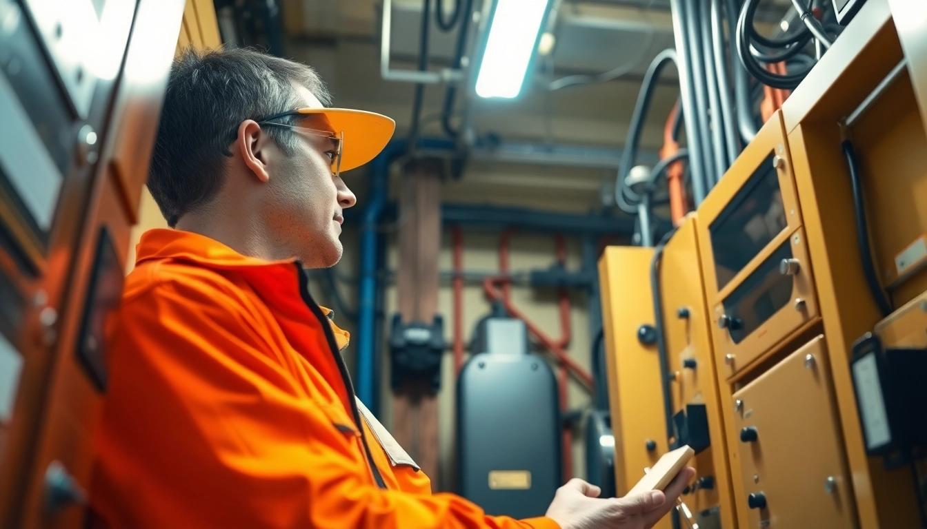 Technician conducting a DGUV V3 Prüfung on electrical equipment in a well-lit workspace.